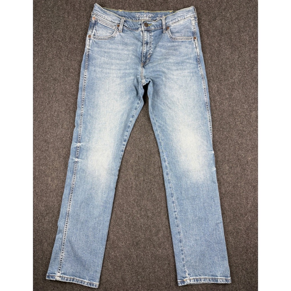 Wrangler Retro Slim Straight Jeans Mens 33x34 Light Wash Denim Fits 31x31